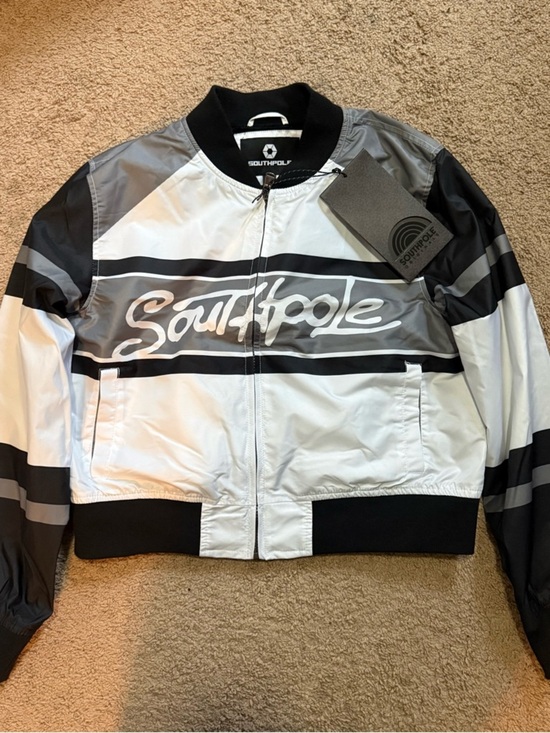 South Pole Jackets & Blazers - South Pole women’s White & Gray Logo Bomber Jacket